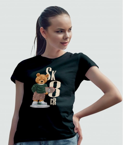 Дамска тениска с щампа Мечета Skater style bear